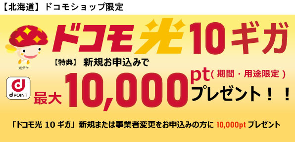 【ドコモショップ限定】ドコモ光 10ギガ お申込みdポイントプレゼント特典