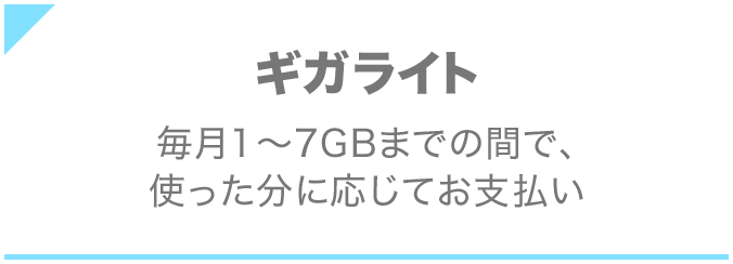 ギガライト毎月1~7GBまでの間で、使った分に応じてお支払い