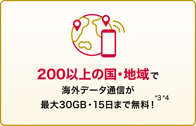 200以上の国・地域で海外データ通信が最大30GB・15日まで無料！＊6＊7