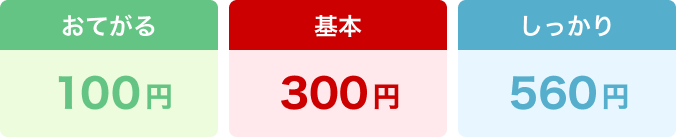 おてがる100円、基本300円、しっかり560円