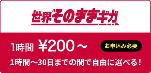 世界そのままギガ 1時間 ¥200 ほか お申込み必要 使い方に合わせてプランが選べる!
